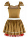 Khaki 1970er Lebkuchen Samt Kleid & Mini Rock