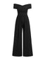 Schwarz 1960er Solide Schulterfrei Plissiertes Jumpsuit