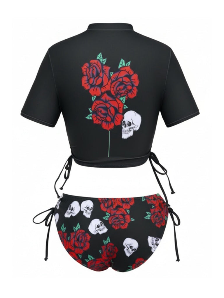 1980er Totenkopf Rose Grafik Tankini Set