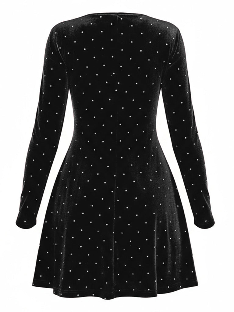 1980er Samt Strassstein Tailliert Party Kleid