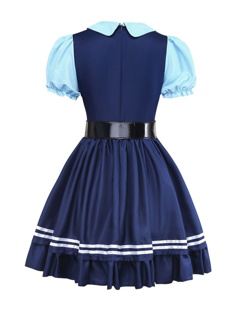 Blau 1960er Bunny Officer Shirt Kleid Set