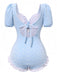 Blue 1940er Kleine Blumen Rüschen Badeanzug