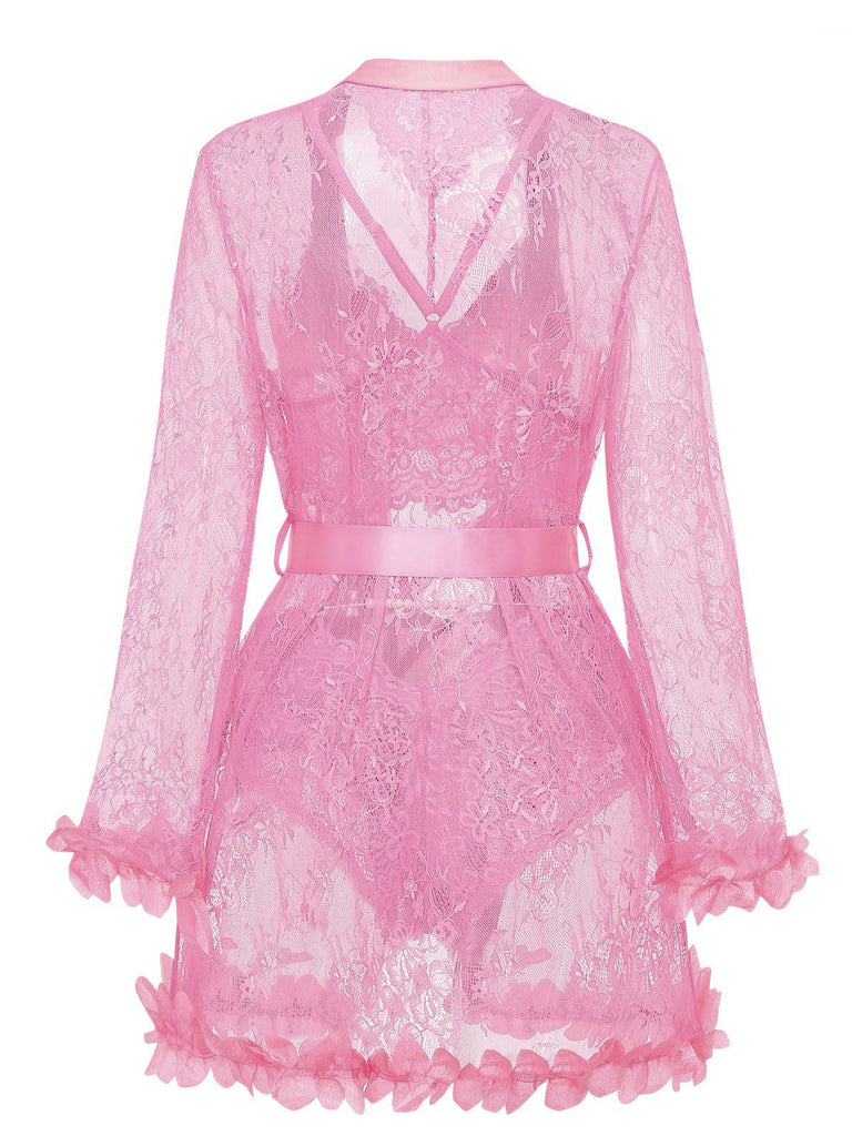 1970er Spitze Transparent Blüten Rüschen Besatz Dessous Set