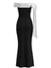 Schwarz 1930er Schulterfrei Schleife Körperbetont Maxi Kleid