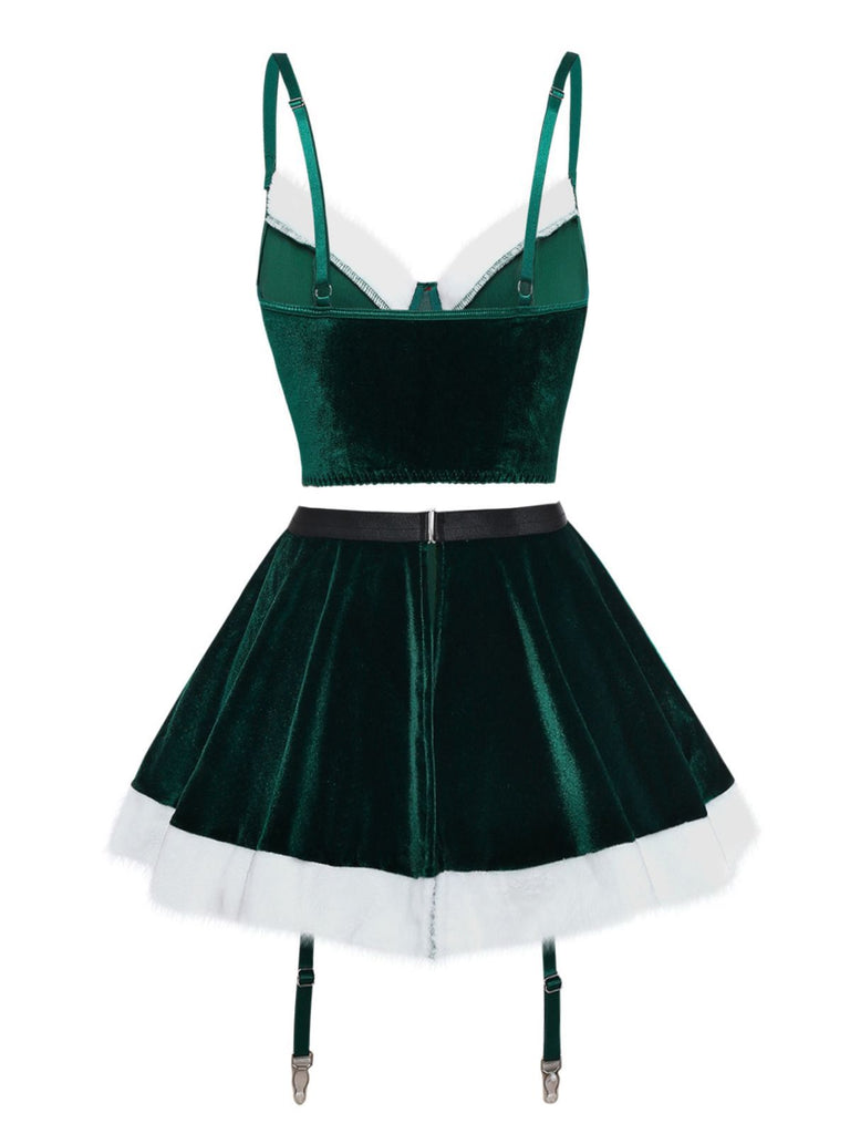 2PCS 1970 Weihnachten Samt Top & Rock Set