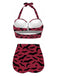 Weinrot 1950er Fledermaus Schnürung Halfter Bikini Set