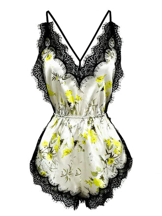 1950er Slip Blumen Spitze Rückenfrei Nachtwäsche