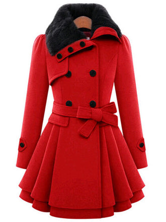 Pelzkragen Taillierter Winter Mantel