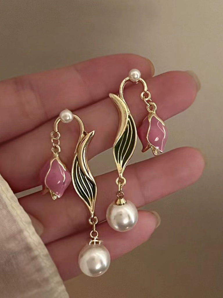 Vintage Rosa Tulpen Perlen Ohrringe