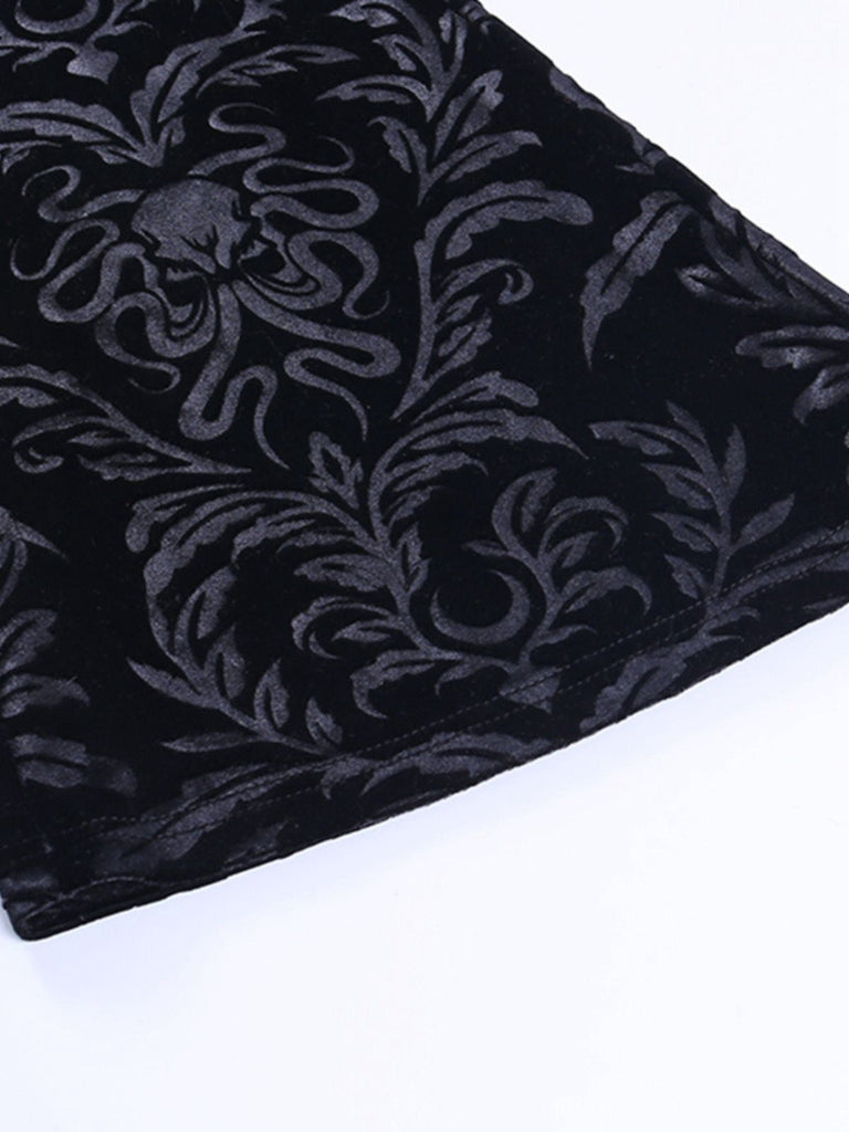 Schwarz 1980er Punk Rebe Drucken Samt Bootcut Hose