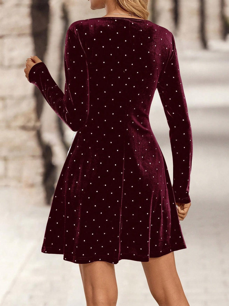 1980er Samt Strassstein Tailliert Party Kleid