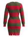 Rot-grünes 70er Freddy-Krueger Strickkleid mit Streifen