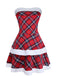 Rot 1960er Plaid Trägerlos Patchwork Kleid Set