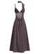 Braun 1980er V-Ausschnitt Polka Punkte Binde Spaghetti Träger Kleid