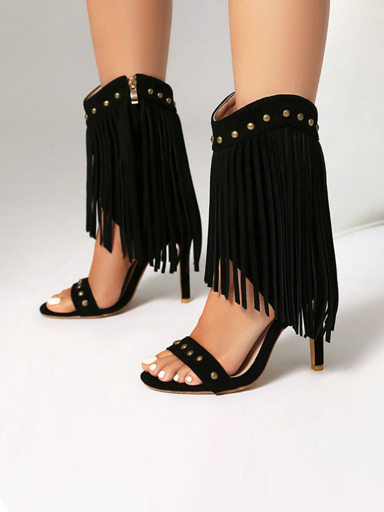 Vintage Quaste Stiletto-Stiefel mit Nieten