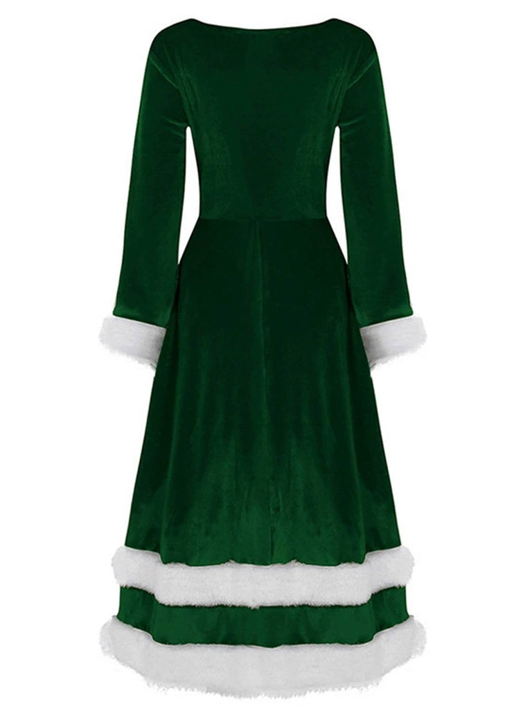 1940er Weihnachtsmann Faux Fur Trim Samt Kleid
