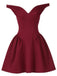 1970er Solide Schulterfrei Tief V-Ausschnitt Skater Kleid