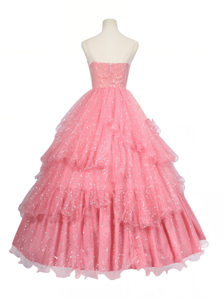 Rosa 1950er Glinda Wicked Glitter Netz Swing Kleid