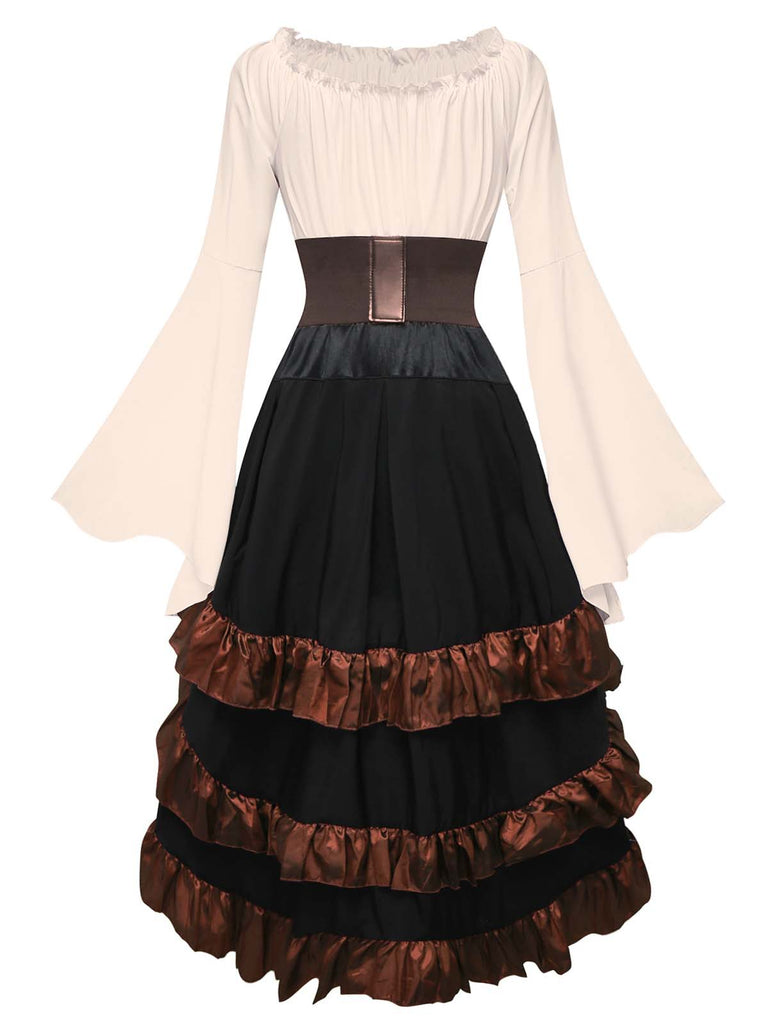 2PCS 1980er Rüschen Halloween Pirat Kostüm Set