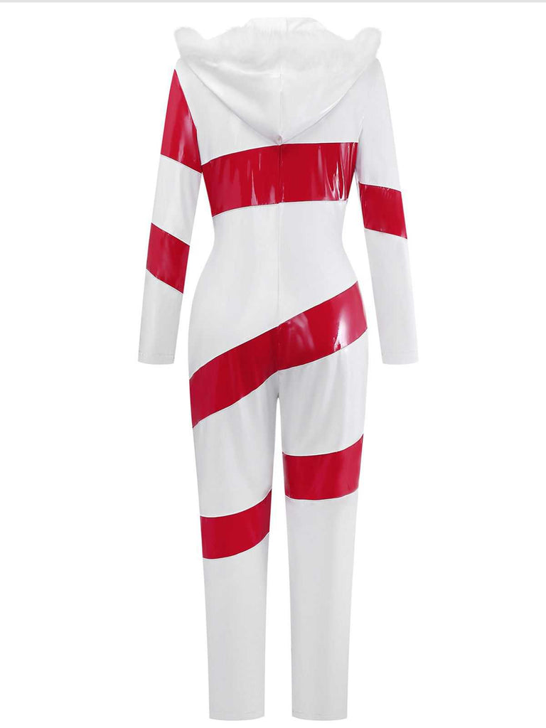 1970er Weihnachten Zuckerstange Hooded Jumpsuit