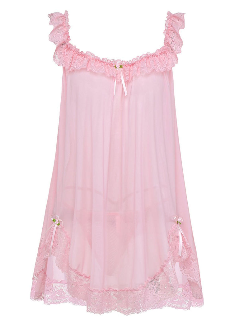 1950er Bogen Spitze Besatz Netz Babydoll Nachthemd
