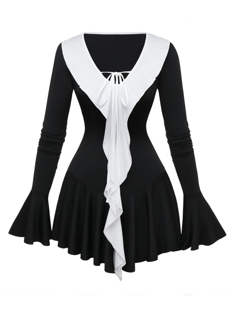 Schwarz & Weiß 1960er Rüschen Peplum Kleid