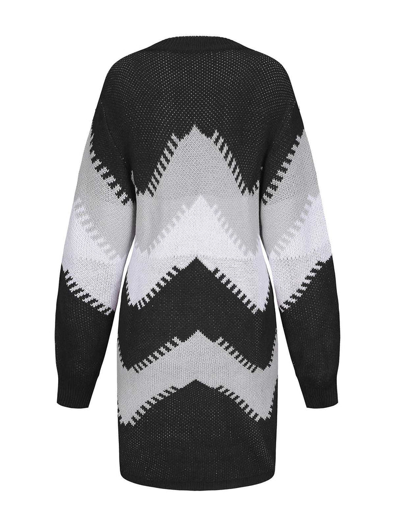 1960er Farbblock Stricken Pullover Kleid