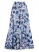 Blau 1940er Blumen Schulterband Einteiliger Badeanzug & Cover-Up