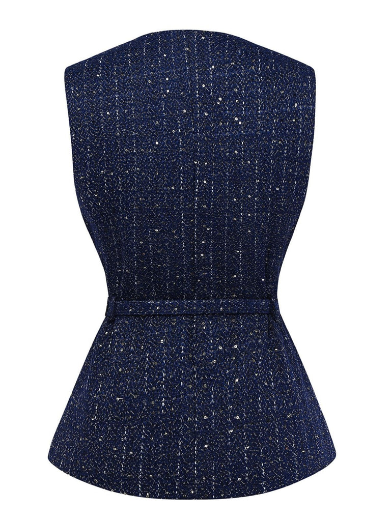 1960er Solide Tweed Knopf Gürtel Weste