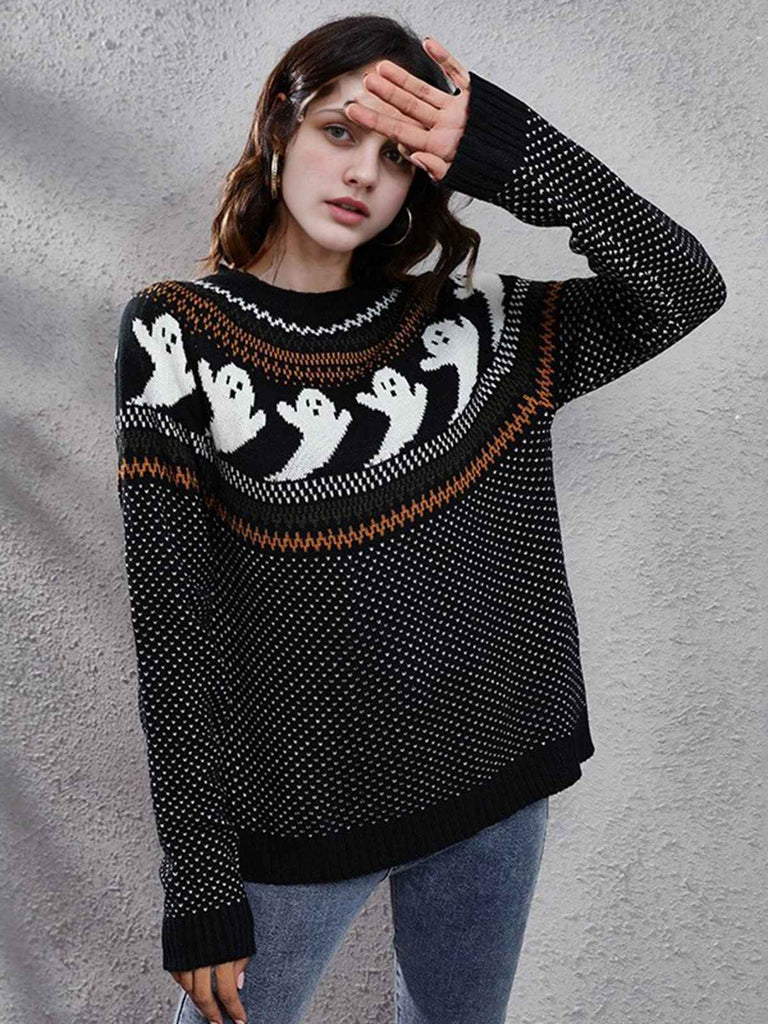 1980er Halloween Boo Polka Dot Gestrickter Pullover