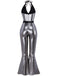 1970er Solide Metallisch Disko Halter Gürtel Jumpsuit