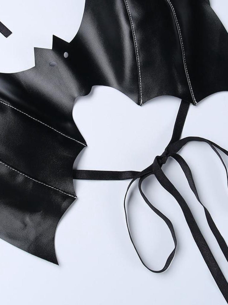 Schwarz 1980er Gothic Fledermaus Schnürung Halter Top