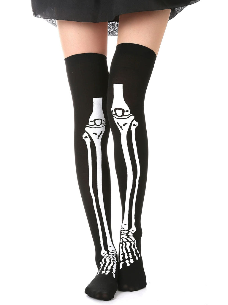 Halloween Skeleton Thigh High Socke & Handschuhe Set
