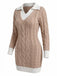 Beige 1960er Zopfmuster V-Ausschnitt Gestrickt Pullover Enges Kleid