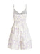 Lila 1970er Blumen Druck Spaghetti Träger Romper