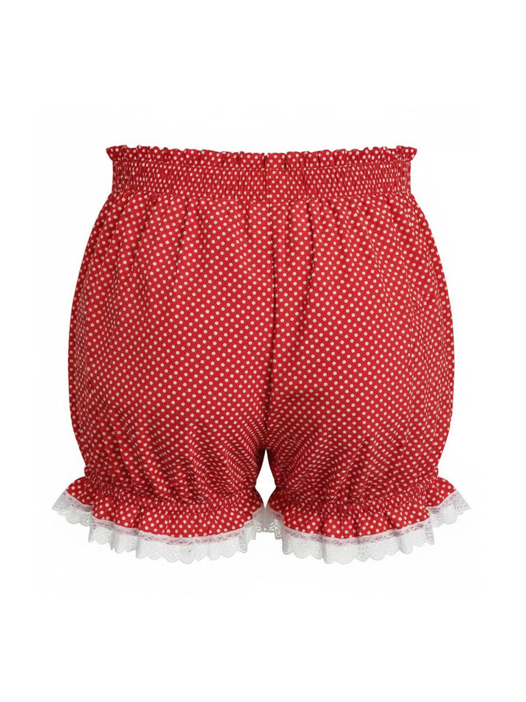 Rot 1980er Tupfen Bogen Spitze Besatz Kürbis Shorts