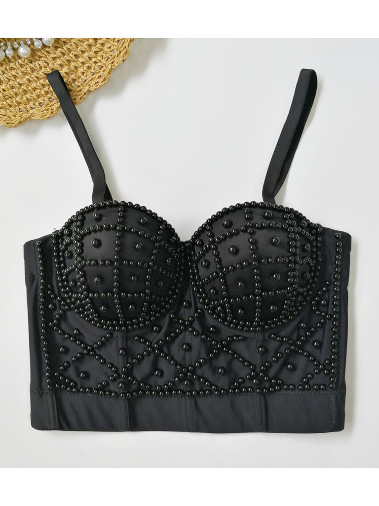 1980er Perle Solide Fischgräte Camisole Korsett