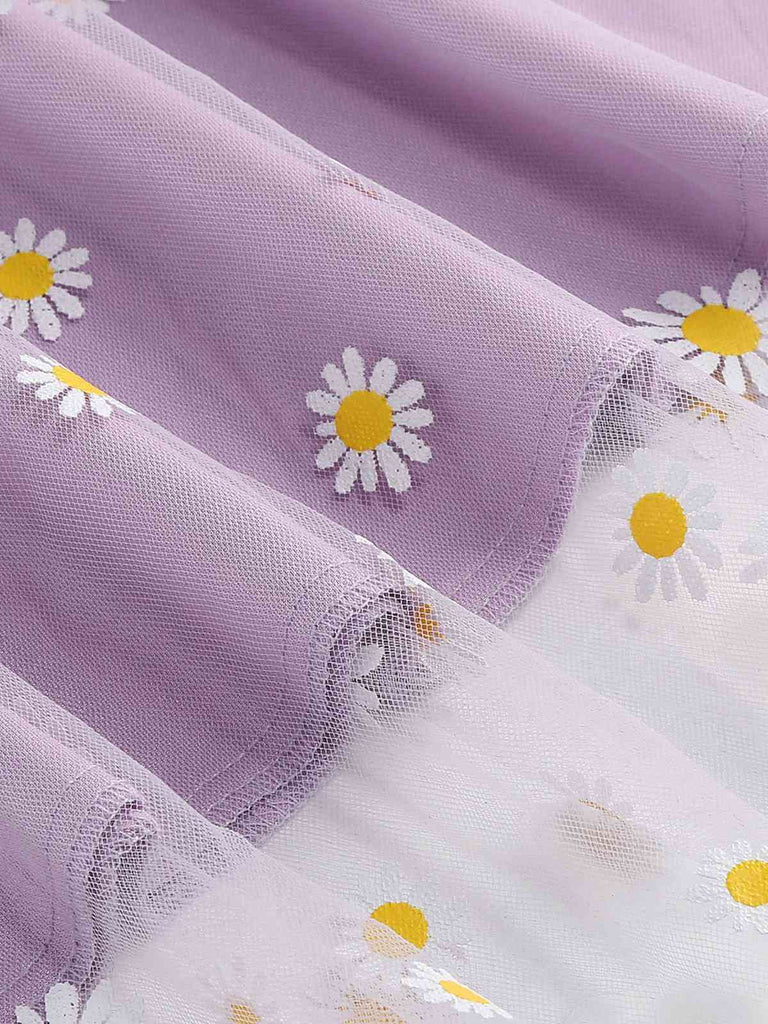 1940er Gänseblümchen Netz Hohe Taille A-Linie Rock