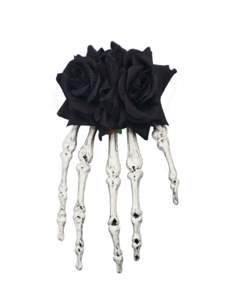 Schwarz Halloween Rose Skeleton Hand-Haarspange