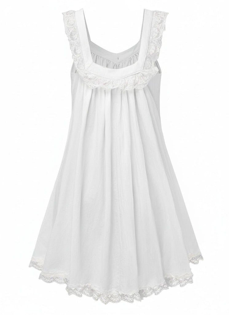 1960er Solide Bogen Rückenfrei Spitze Babydoll Kleid