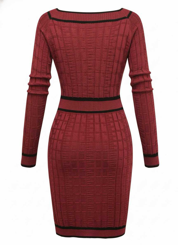 1960er Quadratischer Hals Perle Taste Stricken Kleid