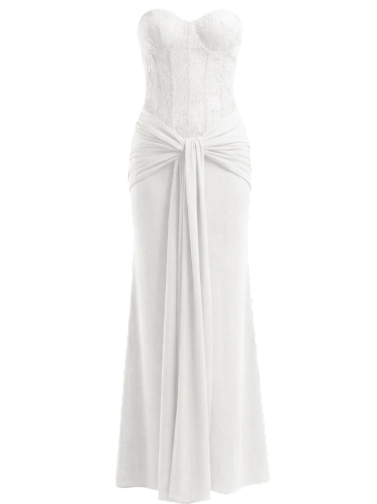 1930er Solide Schnürung Trägerlos Maxi Kleid