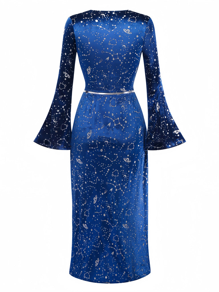 Blau 1970er Halloween Magician Cosplay Schlitz Kleid Mit Hut