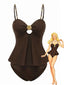 2PCS Dunkelbraun 1950er Uni Shell Tankini Set