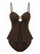 Dunkelbrauner, einfarbiger Tankini im Stil der 1950er Jahre – Vintage-Mode, Retro-Stil