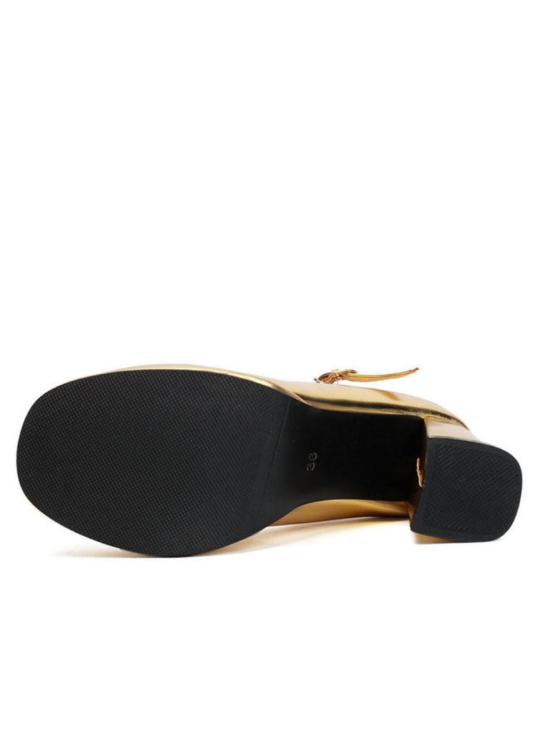 Metallisch Quadratischer Spitze Blockschnalle Schuhe