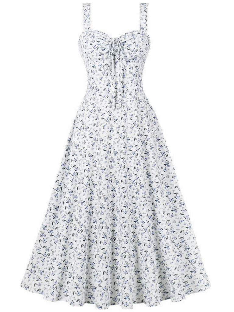 1940er Blumen Schnürung Breit-Träger Kleid