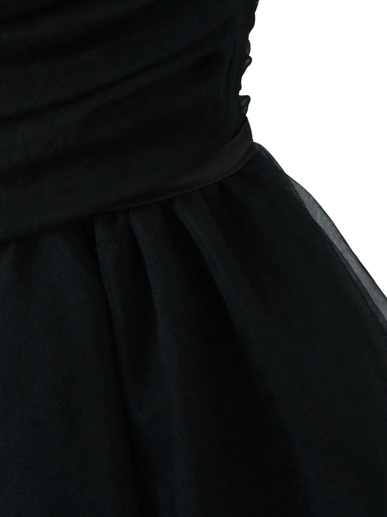 1970er Spaghetti Träger Bogen Tulle Kleid