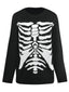 Schwarz 1950er Halloween Skeleton Druck Strick Pullover