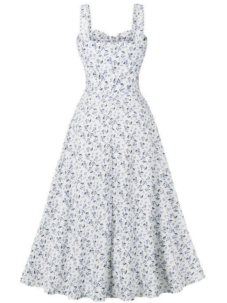 1940er Blumen Schnürung Breit-Träger Kleid